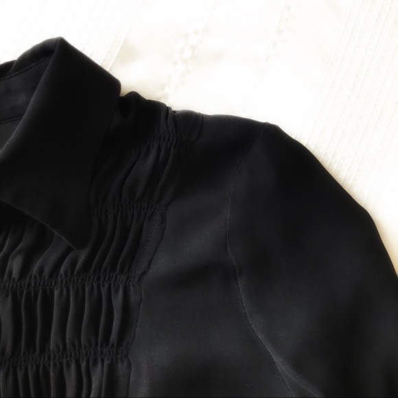 TEENFLO MAURICE TARICA 100% SILK BLACK RUFFLE LONG SLEEVE BUTTON UP BLOUSE - M - Picture 5 of 9